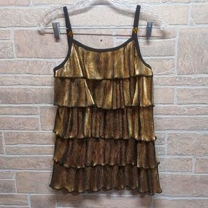 Wolff and Fording pleated gold ruffle camisole top dance costume size small